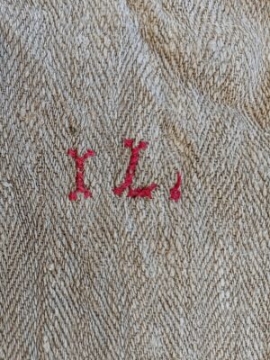 Used grain sack, with monogram